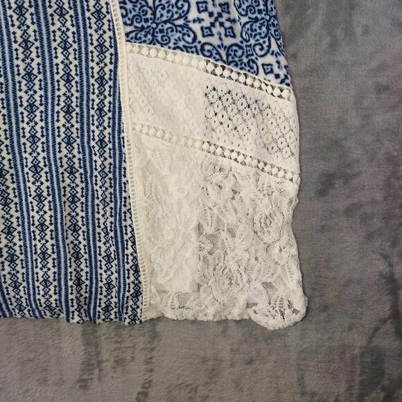 Altar'd State Women's M Blue & White Boho Patchwork Lace Plaid Cottagecore Dress - Picture 7 of 8